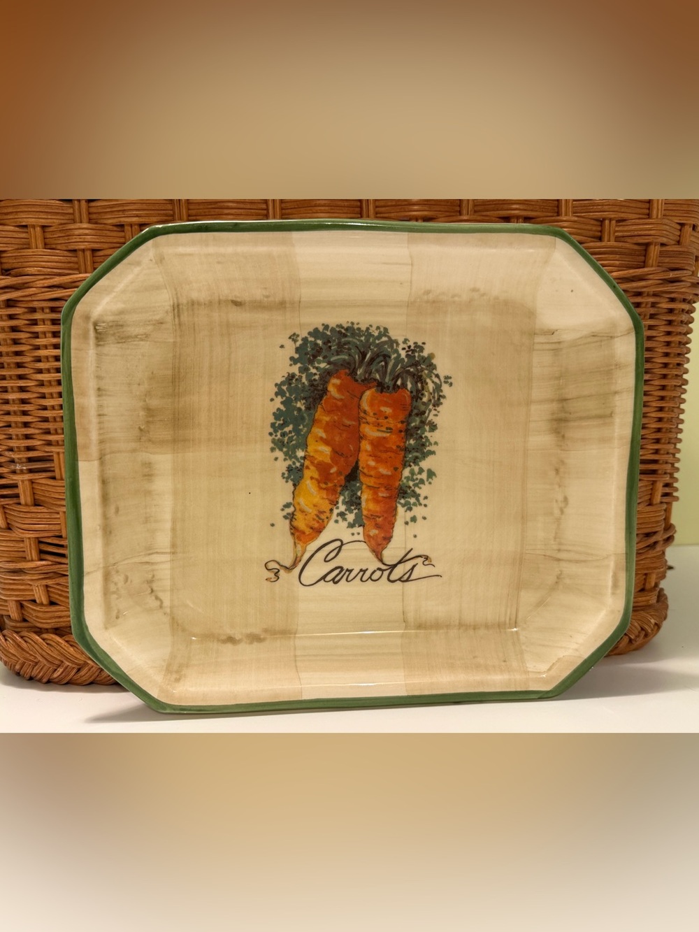 Vintage Ceramica Due Torri Carrots Ceramic Serving Platter Made in Italy Square